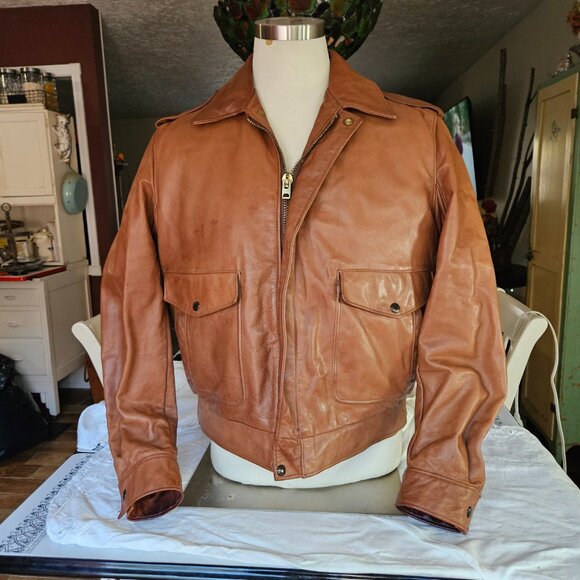 Vintage USA Men's SCHOTT BIKER FUR LINED BROWN LEATHER BOMBER Jacket Sz 44 - Picture 11 of 16